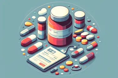 Prescription Drug Plans Bottle with Pills and Sample Prescription